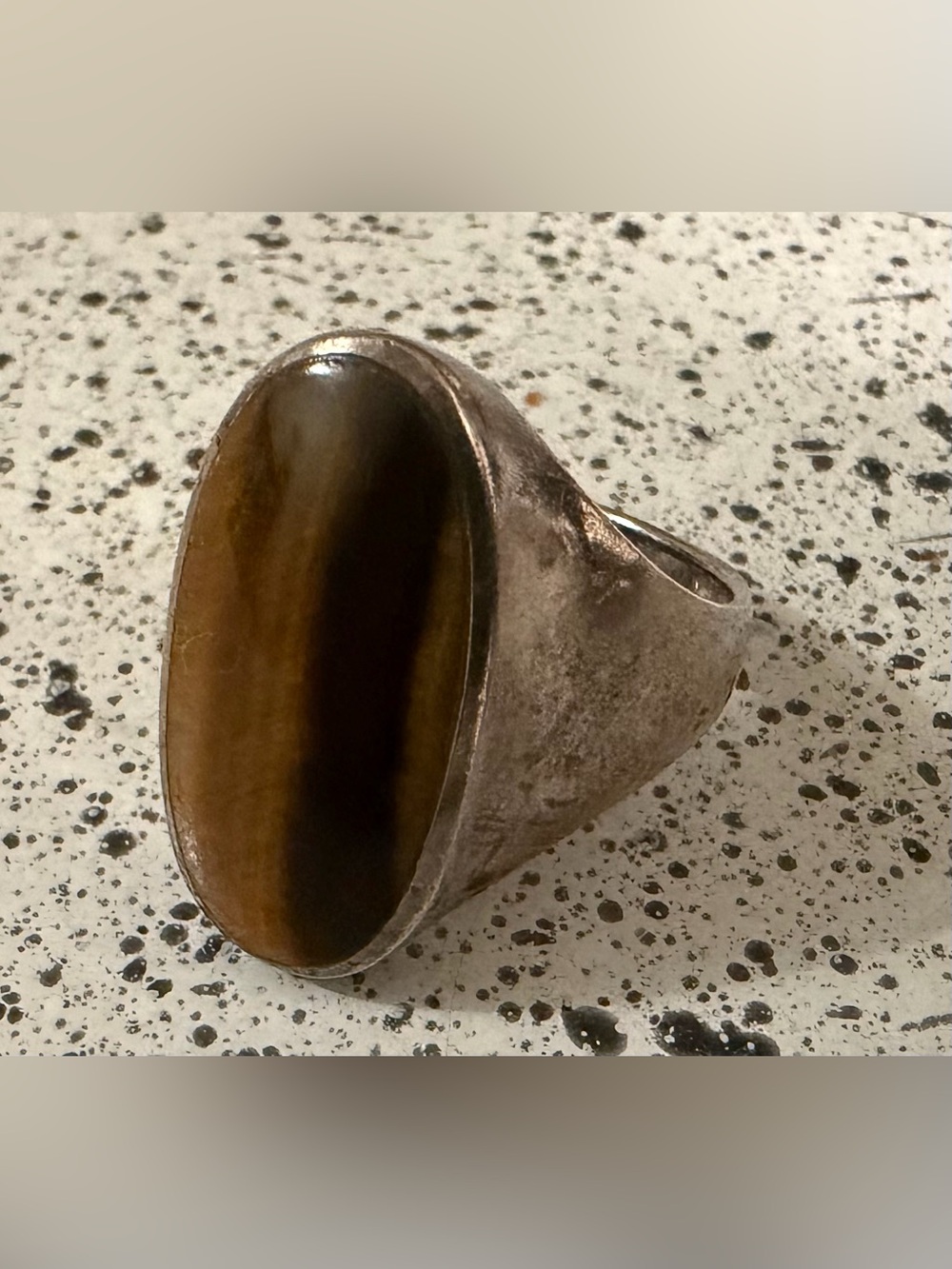 Vintage Sterling Silver Size 10 Ring With Genuine Tigereye Stone Signed